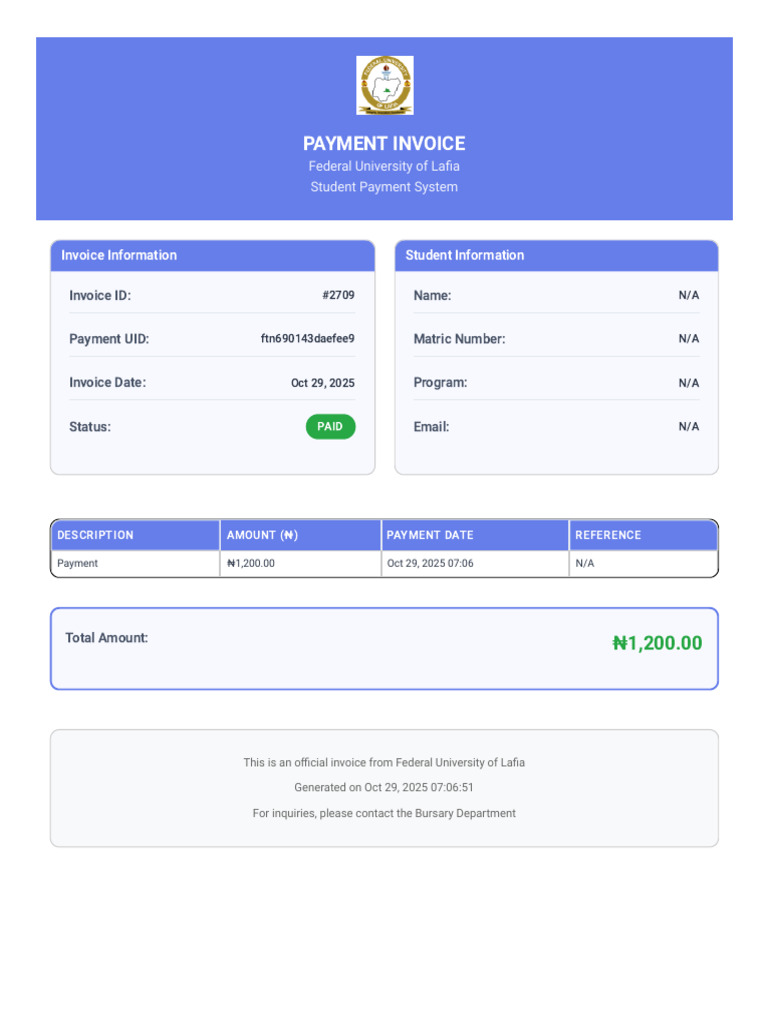 Federal University Invoice #2709 | PDF