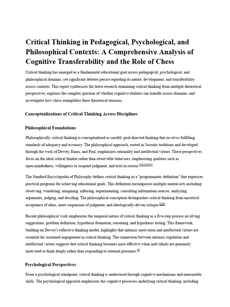 Critical Thinking: Chess and Cognitive Transfer | PDF | Critical ...