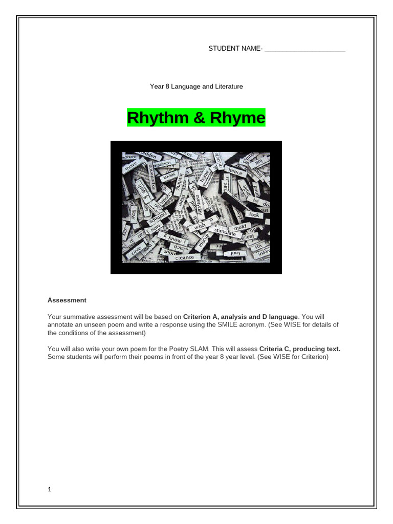 Year 8 Poetry Assessment Guide | PDF | Poetry | Metre (Poetry)