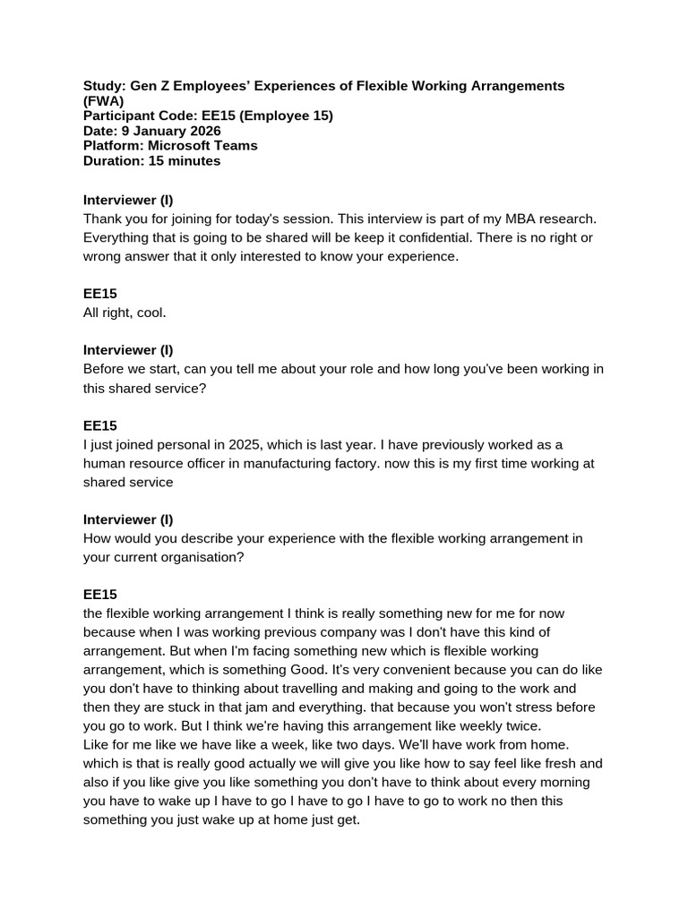EE15 - MBA Research Interview - Flexible Working Arrangements | PDF