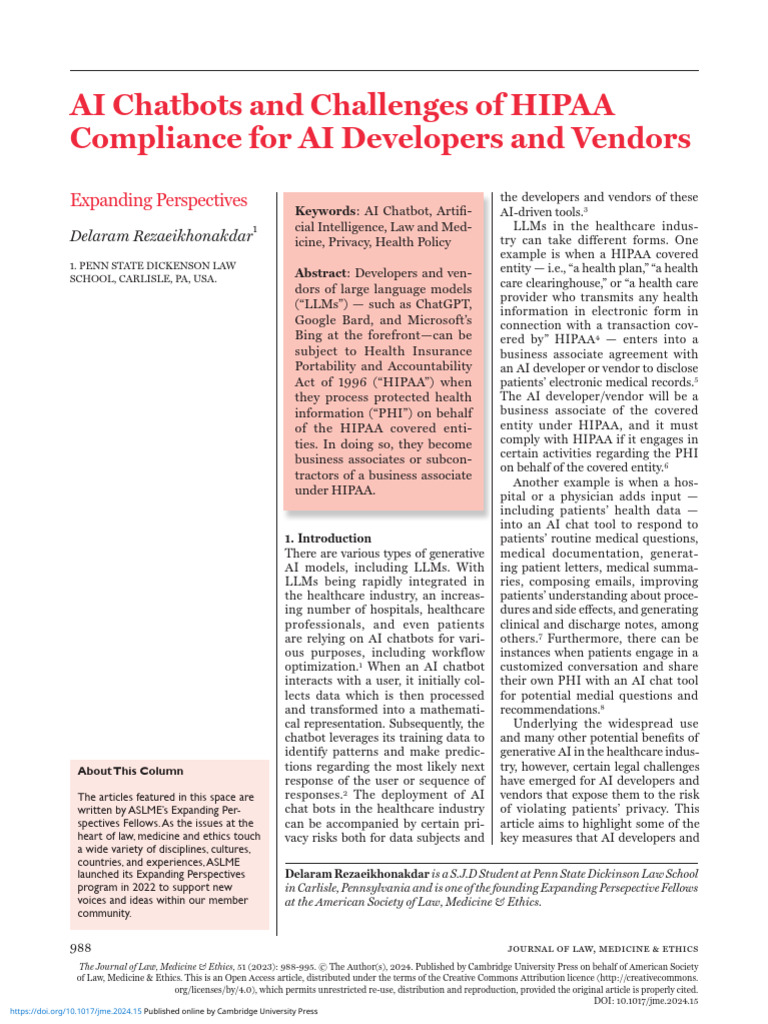 HIPAA Compliance for AI Chatbots | PDF