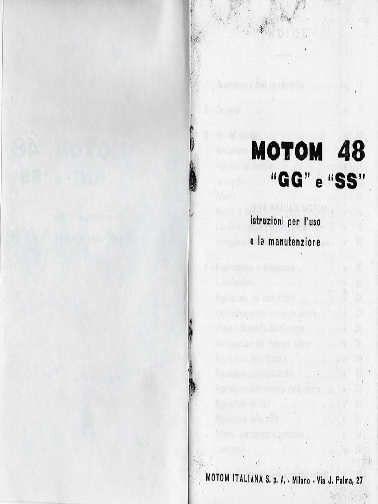 Motom 48 GG e 48 SS - Uso e Manutenzione. | PDF