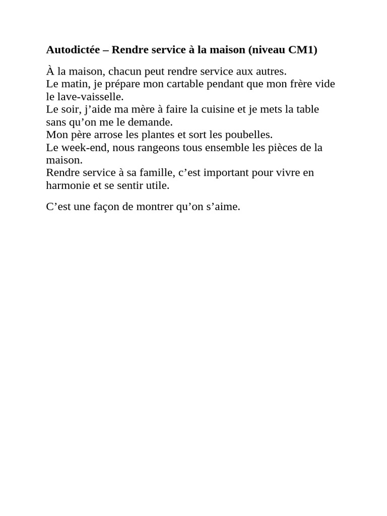 Rendre service en famille au CM1 | PDF