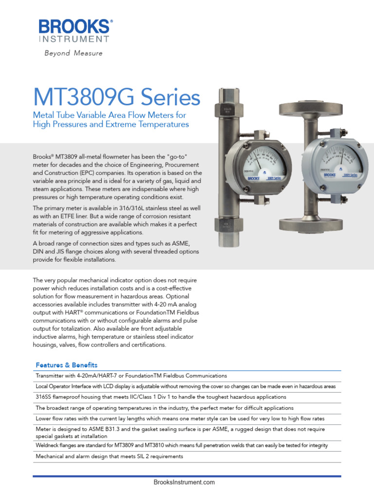 Data Sheet Mt3809g BROOKS | PDF | Flow Measurement | Mechanical Engineering