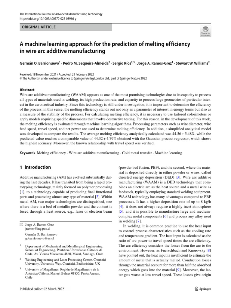 Machine Learning for Melting Efficiency in WAAM | PDF | Cross ...