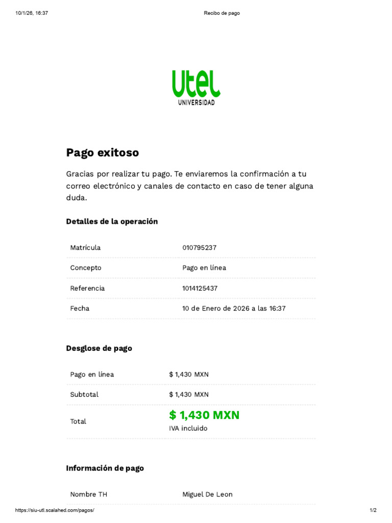 Confirmación de Pago en Línea | PDF