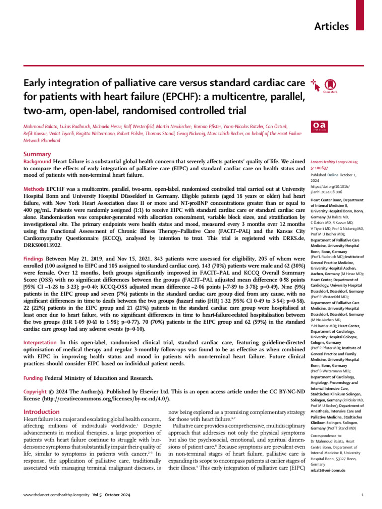 Early Palliative Care in Heart Failure | PDF | Palliative Care ...