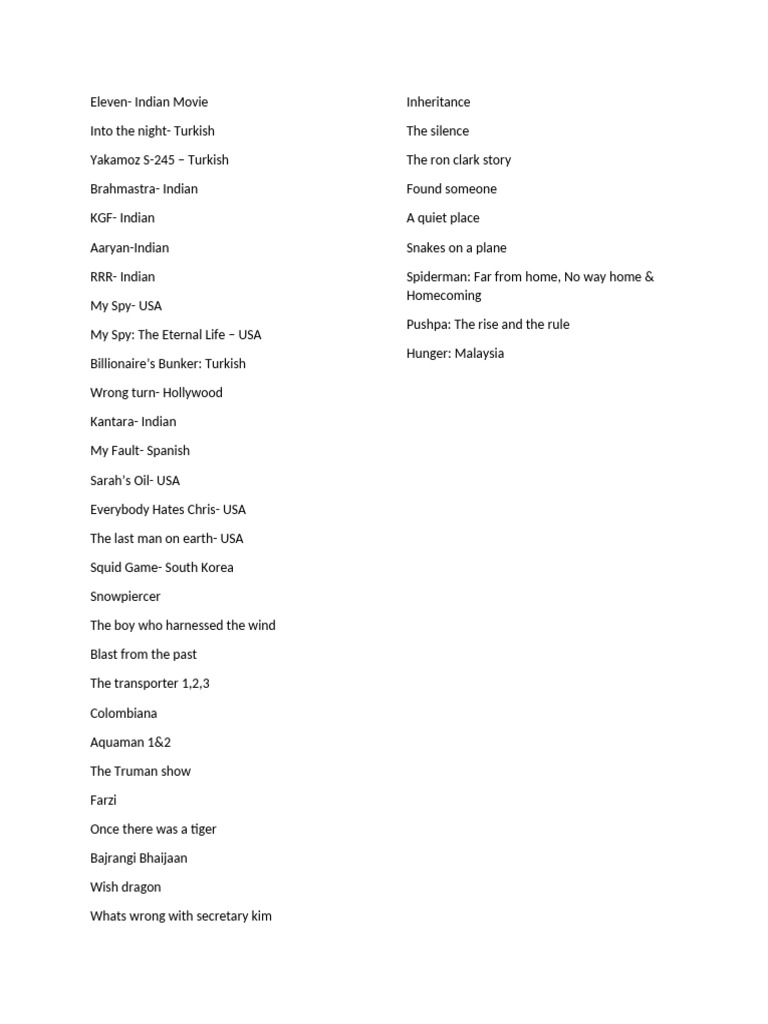 Diverse Movie List by Country and Genre | PDF