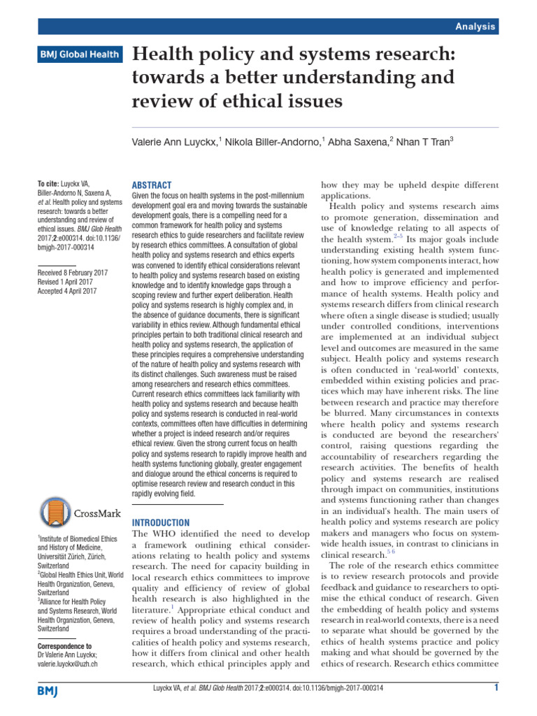 Ethical Framework for Health Research | PDF | Public Health | Clinical ...