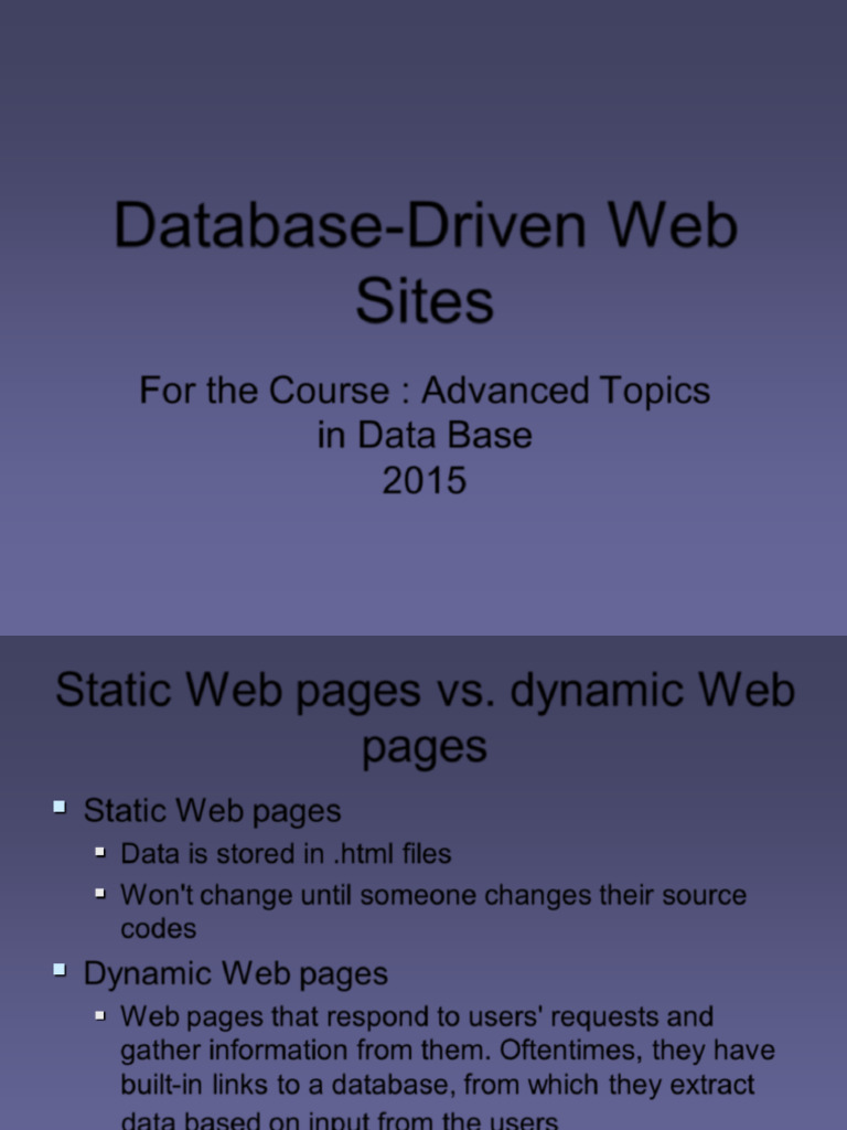 Database-driven Web sites | PDF | World Wide Web | Internet & Web