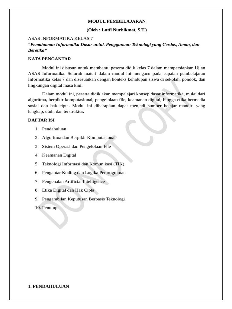 Modul Pembelajaran Informatika Kelas 7 | PDF