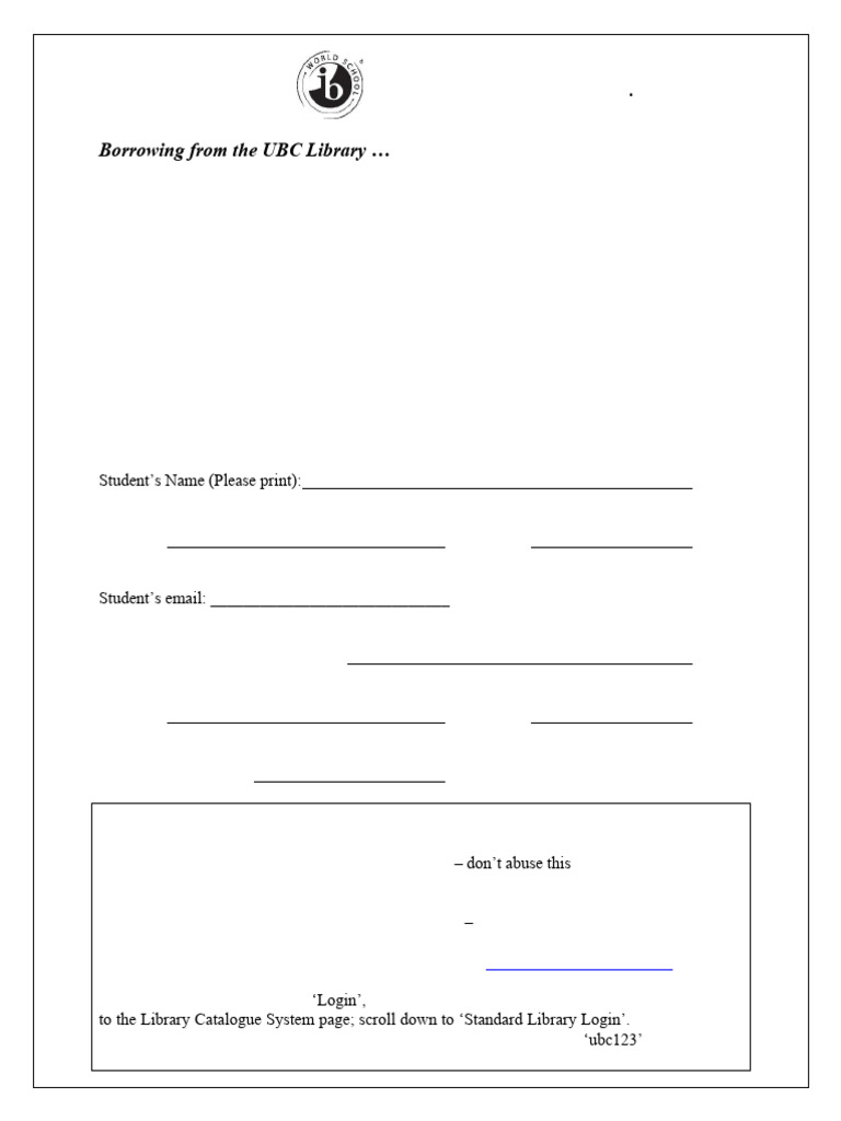 UBC Library Card Borrowing Agreement | PDF