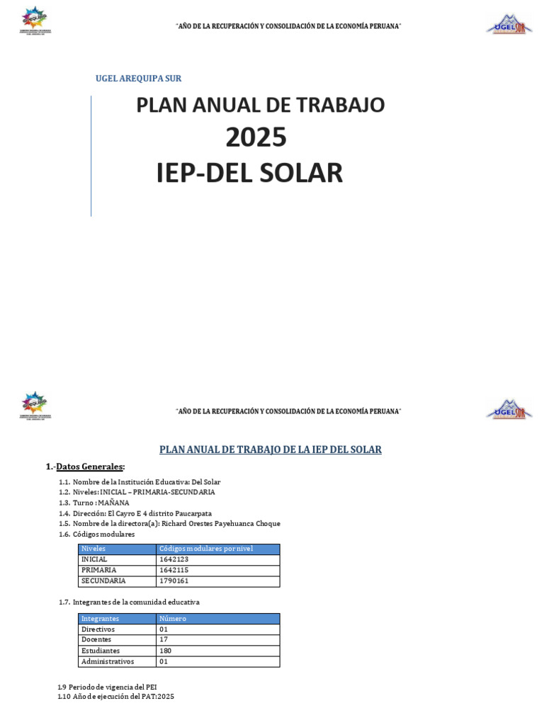 Plan Anual 2025 IEP Del Solar Perú | PDF | Riesgo | Enseñando