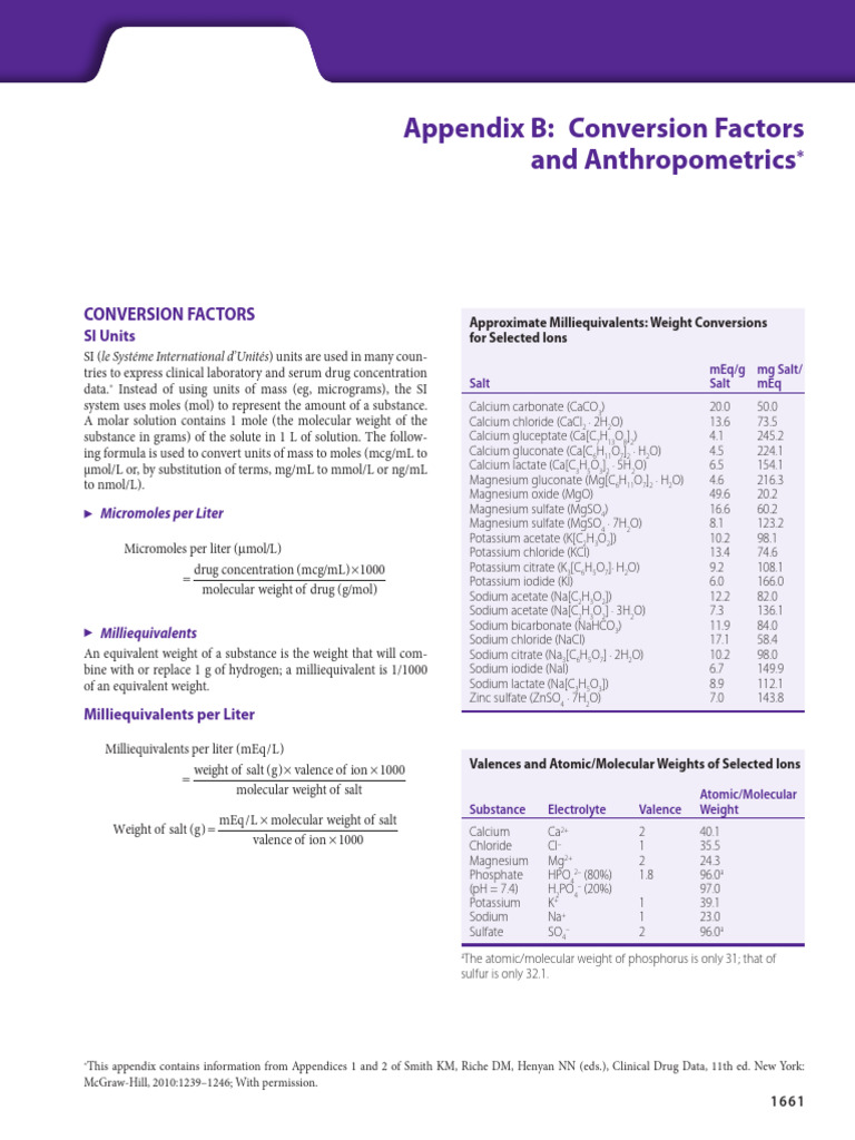 Conversion Factors and Anthropometrics Guide | PDF | Creatinine