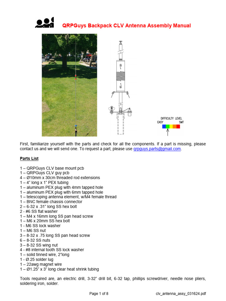 QRPGuys Backpack CLV Antenna Assembly Manual - 031624 | PDF | Screw ...