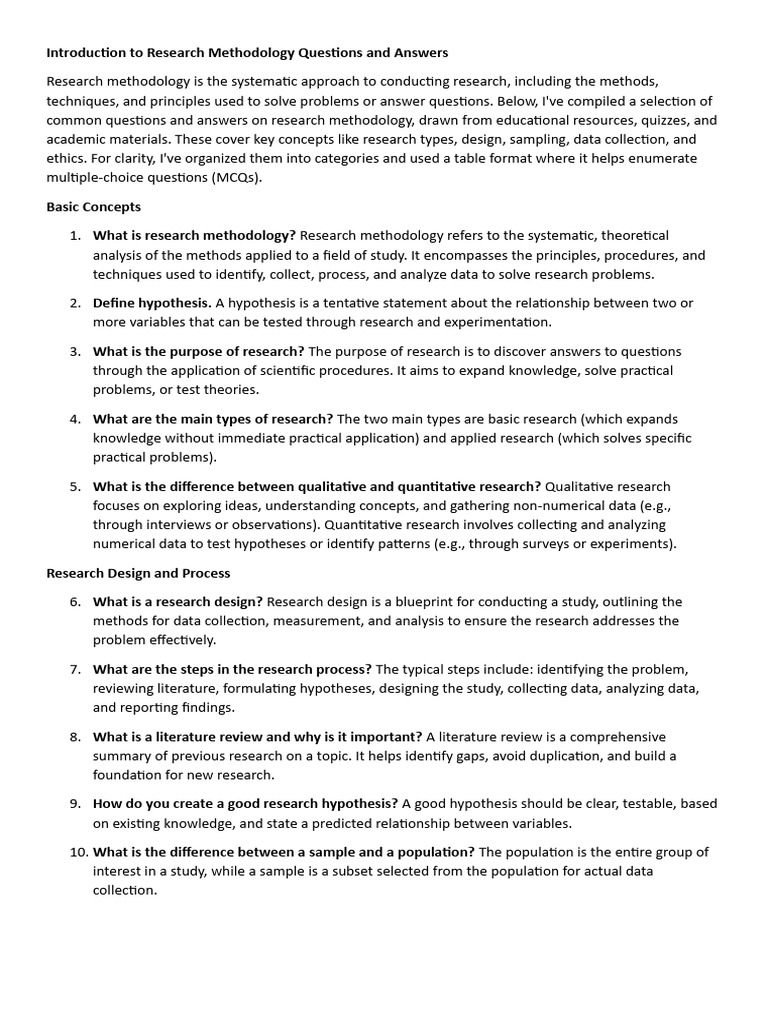 Research Methodology Q&A Guide | PDF | Methodology | Quantitative Research