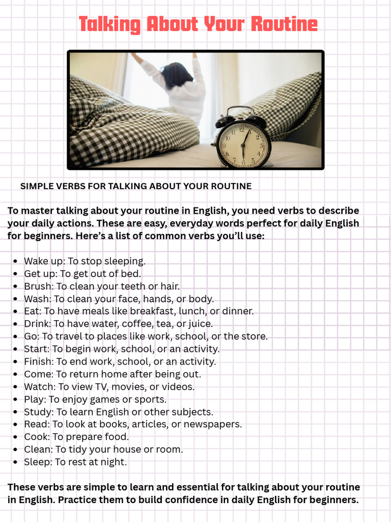 Simple English Verbs for Daily Routines | PDF | Lunch | English Language