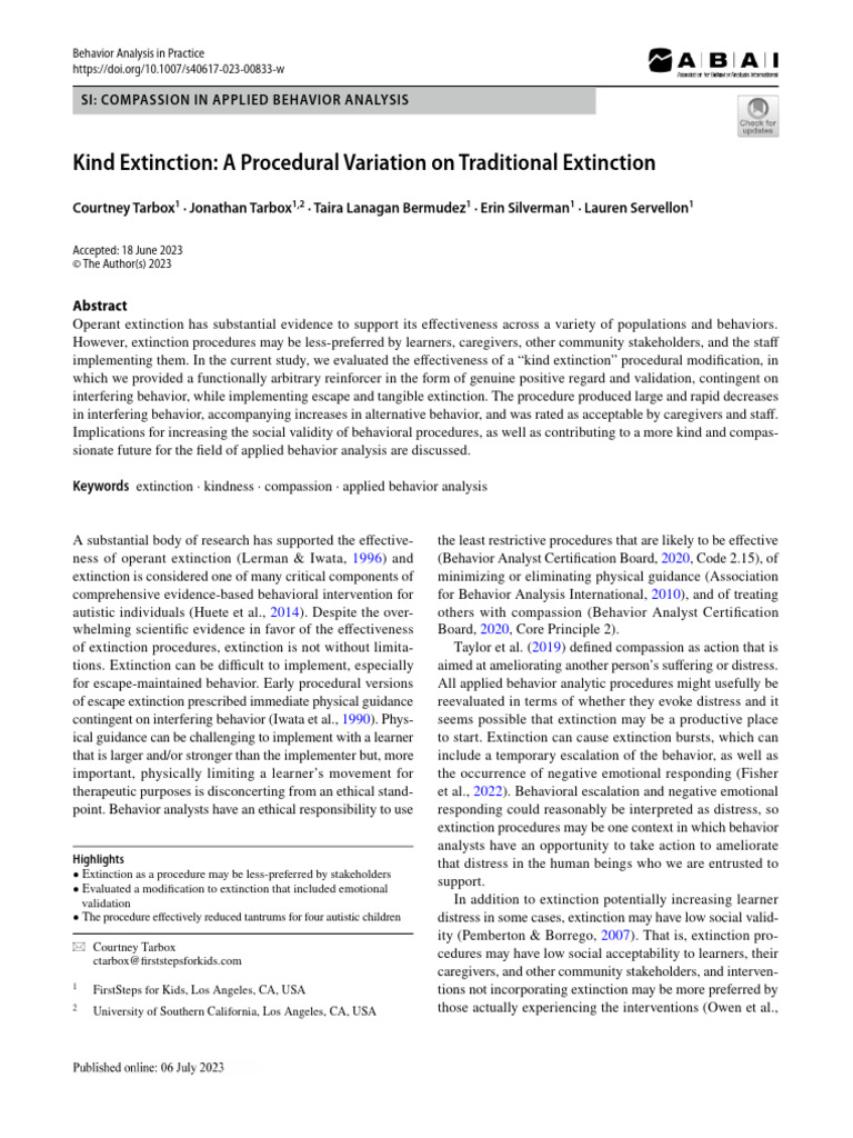 Kind Extinction in Behavior Analysis | PDF | Reinforcement | Learning