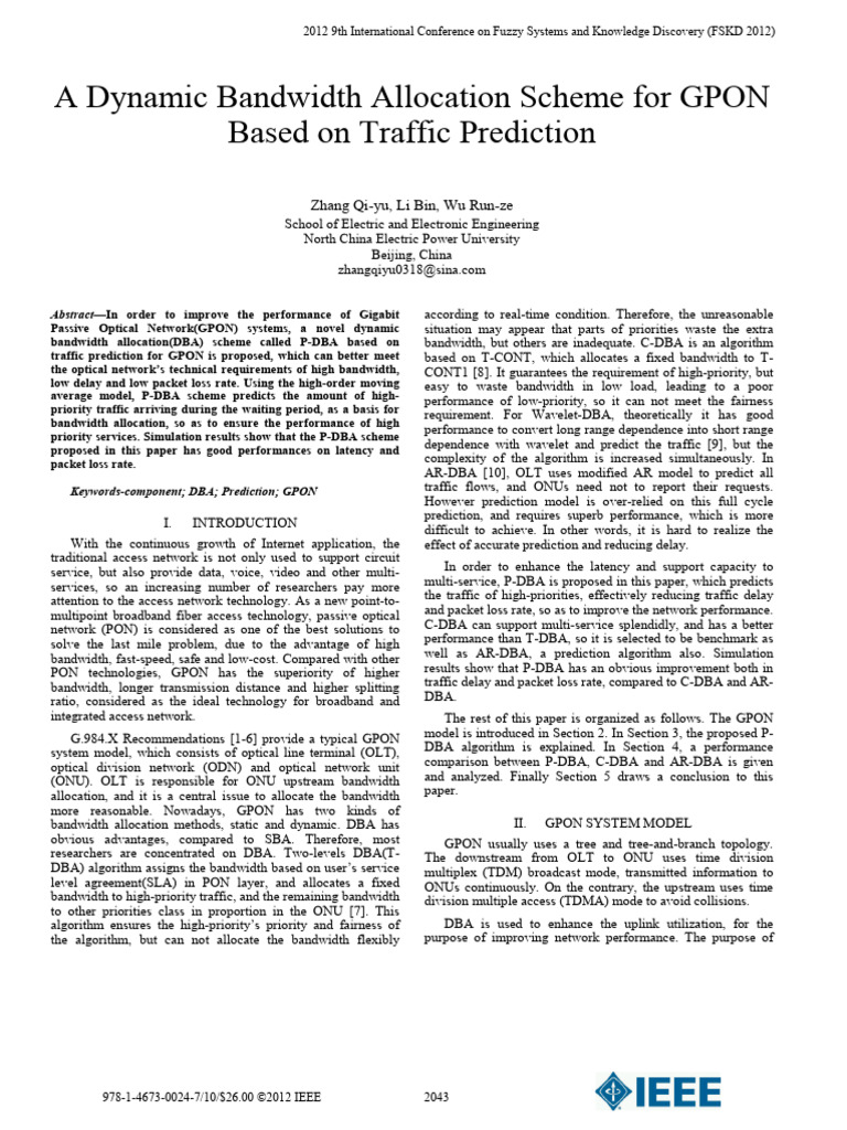 A Dynamic Bandwidth Allocation Scheme for GPON Based on Traffic ...