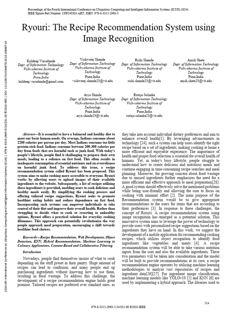 Image-Based Recipe Recommendation System | PDF | Machine Learning ...