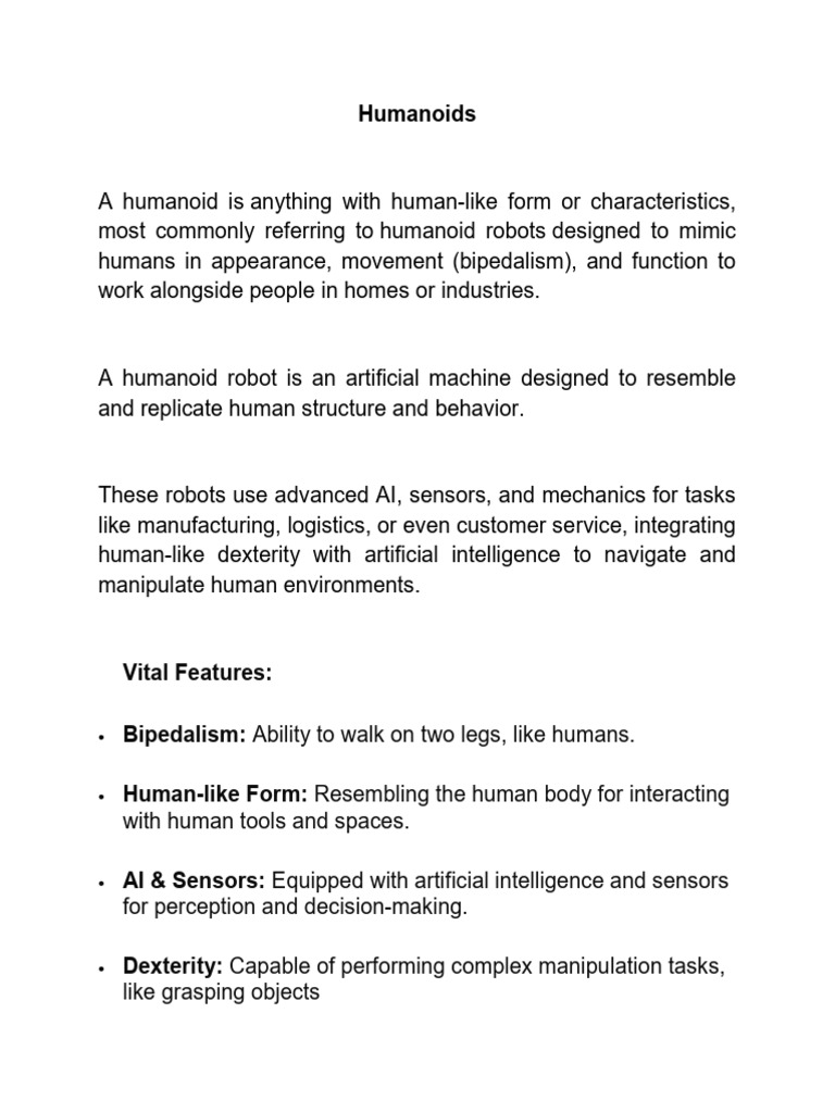 Humanoid Robots: Features and Applications | PDF