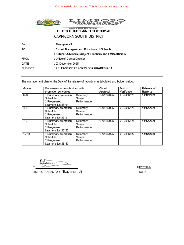 Grade R-11 Report Release Schedule | PDF