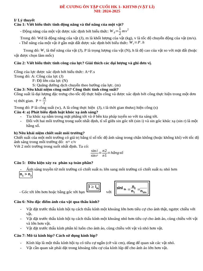 De Cuong on Tap Cuoi Hoc Ki 1 Khtn 9 (1) | PDF