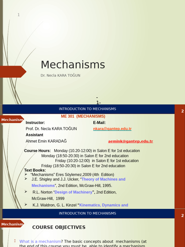 Introduction to Mechanisms Course Overview | PDF | Kinematics ...