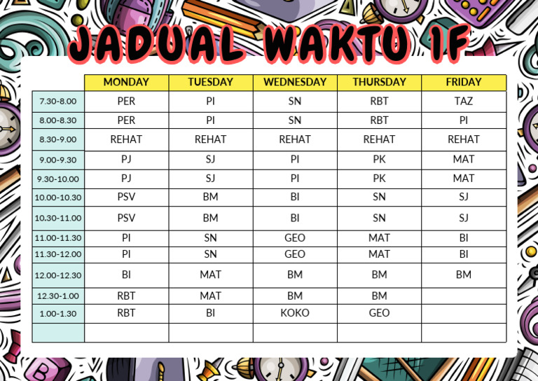 School Timetable Class Schedule in Multicolor Doodle Style_20250222 ...