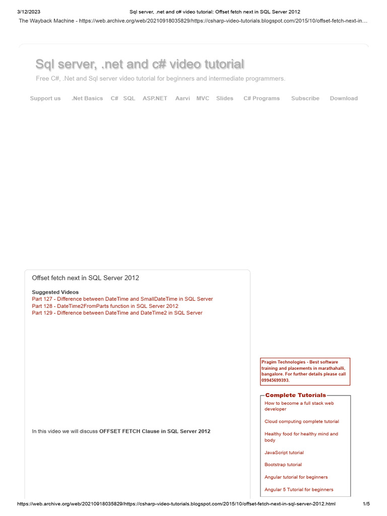 SQL Server 2012 OFFSET FETCH Tutorial | PDF | Microsoft Sql Server | C ...