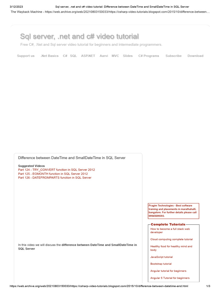 DateTime vs SmallDateTime in SQL | PDF | Language Integrated Query ...