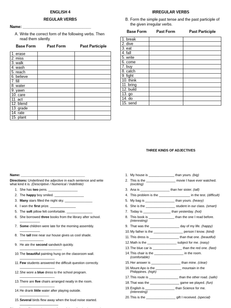 Regular and Irregular Verbs Practice | PDF | Verb | Linguistic Morphology