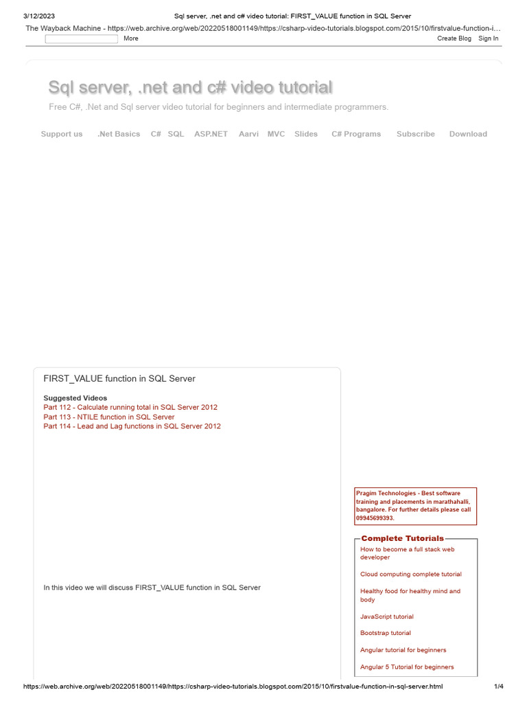 FIRST_VALUE Function in SQL Server Tutorial | PDF | Microsoft Sql ...