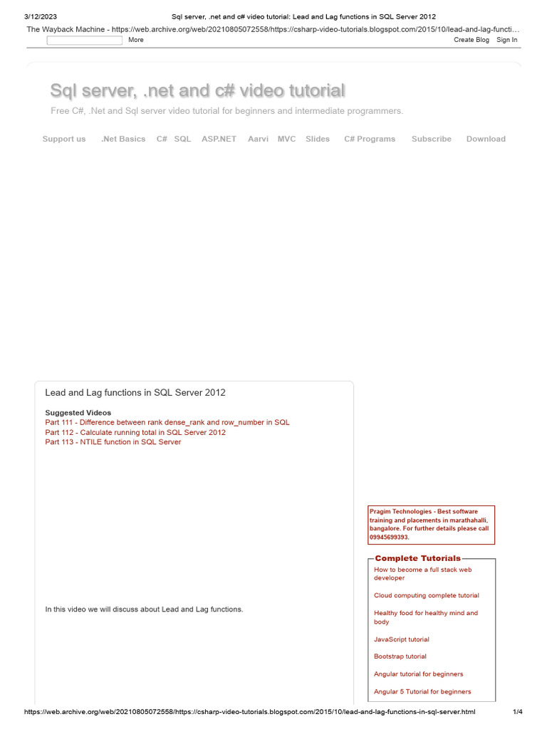 SQL Server Lead and Lag Functions Tutorial | PDF | Language Integrated ...