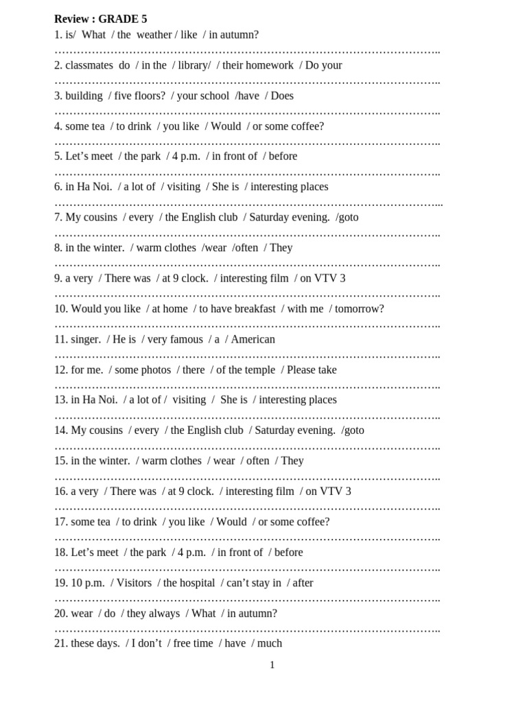 Grade 5 English Review Questions | PDF