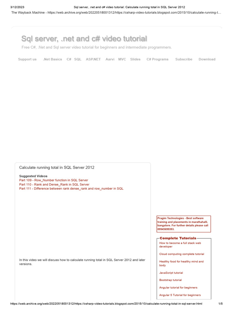 Calculate Running Total in SQL Server | PDF | Language Integrated Query ...