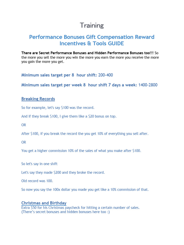 3 Bonuses Gift Perfomance Compensation Tools | PDF