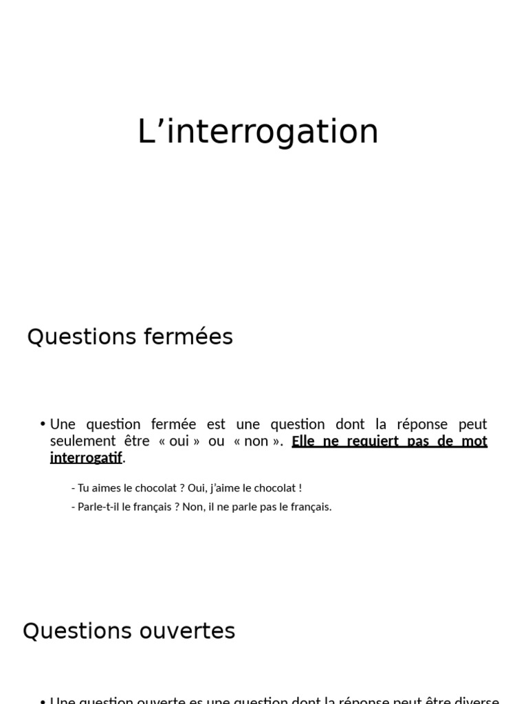 Types de questions en français | PDF | Question | Sujet (Grammaire)