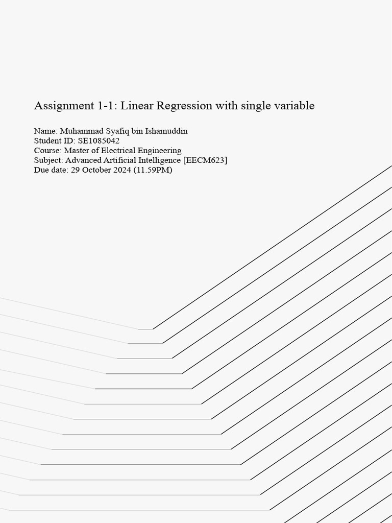SE1085042_Assignment 1.1_Linear Regression With Single Variable | PDF