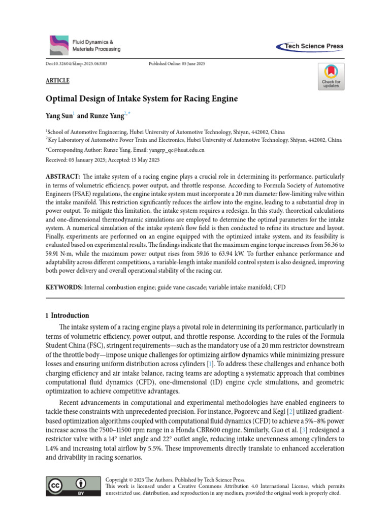 Racing Engine Intake System Optimization | PDF | Engines | Rotating ...