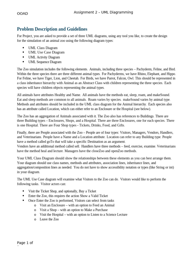 UML Diagrams for Zoo Simulation Project | PDF | Zoo | Unified Modeling ...
