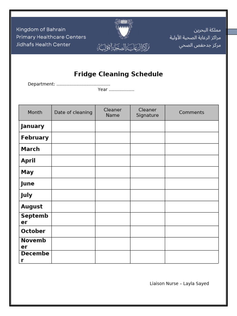 Monthly Fridge Cleaning Schedule | PDF