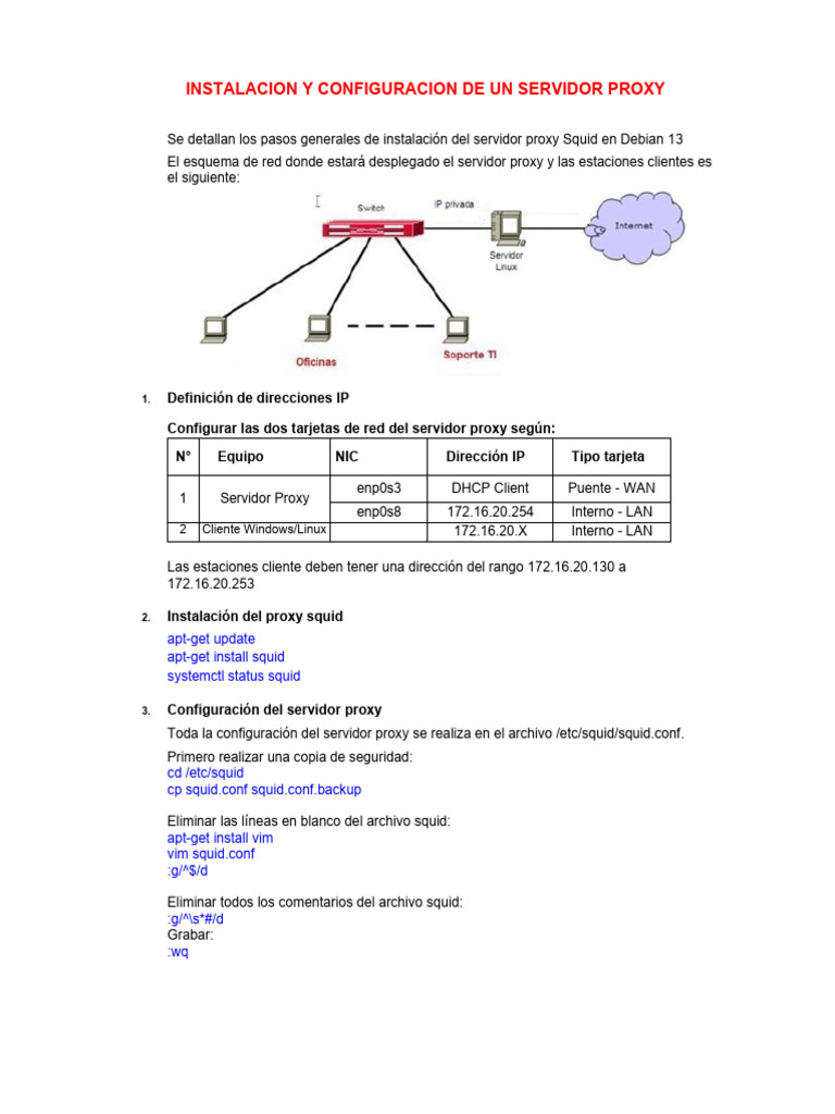 Instalación y Configuración de Squid Proxy | PDF | Servidor proxy ...