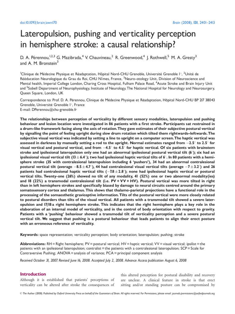 Lateropulsion and Verticality in Stroke | PDF | Cerebral Cortex ...