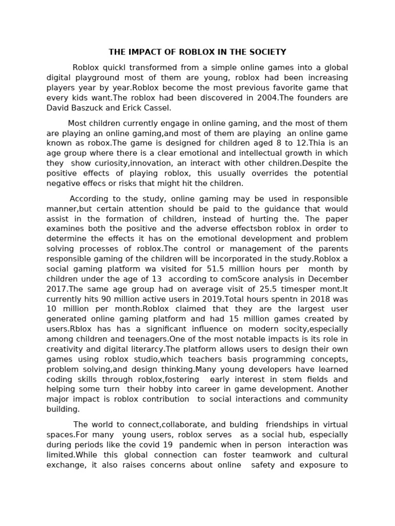 THE IMPACT OF ROBLOX IN THE SOCIETY-jaren | PDF | Social Psychology