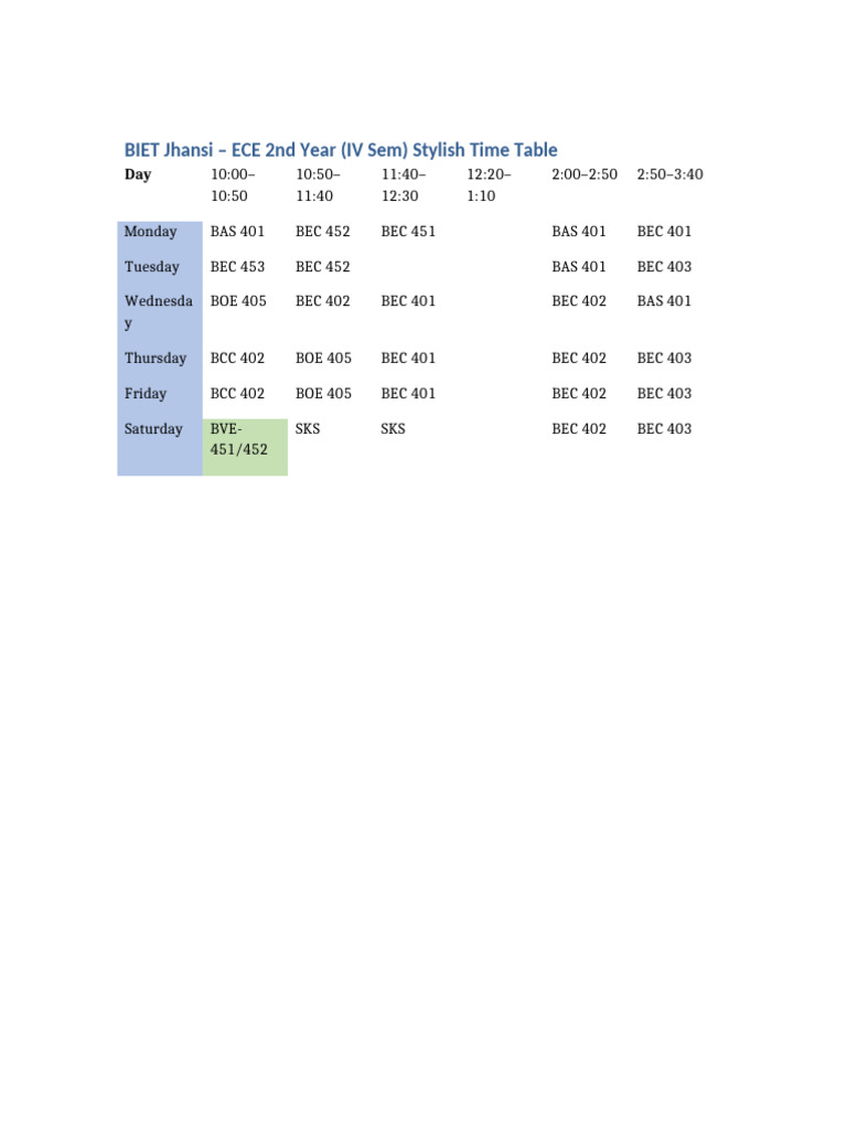 BIET TimeTable Stylish | PDF