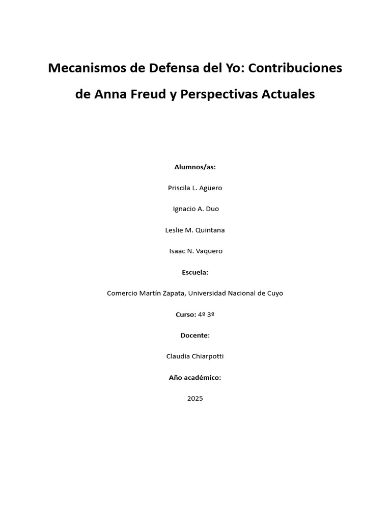 Mecanismos de Defensa del Yo en Psicología | PDF | Mente | Mente ...