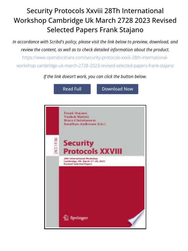 Security Protocols Xxviii 28th International Workshop Cambridge Uk March  2728 2023 Revised Selected Papers Frank Stajano | PDF | Bitcoin | Cash