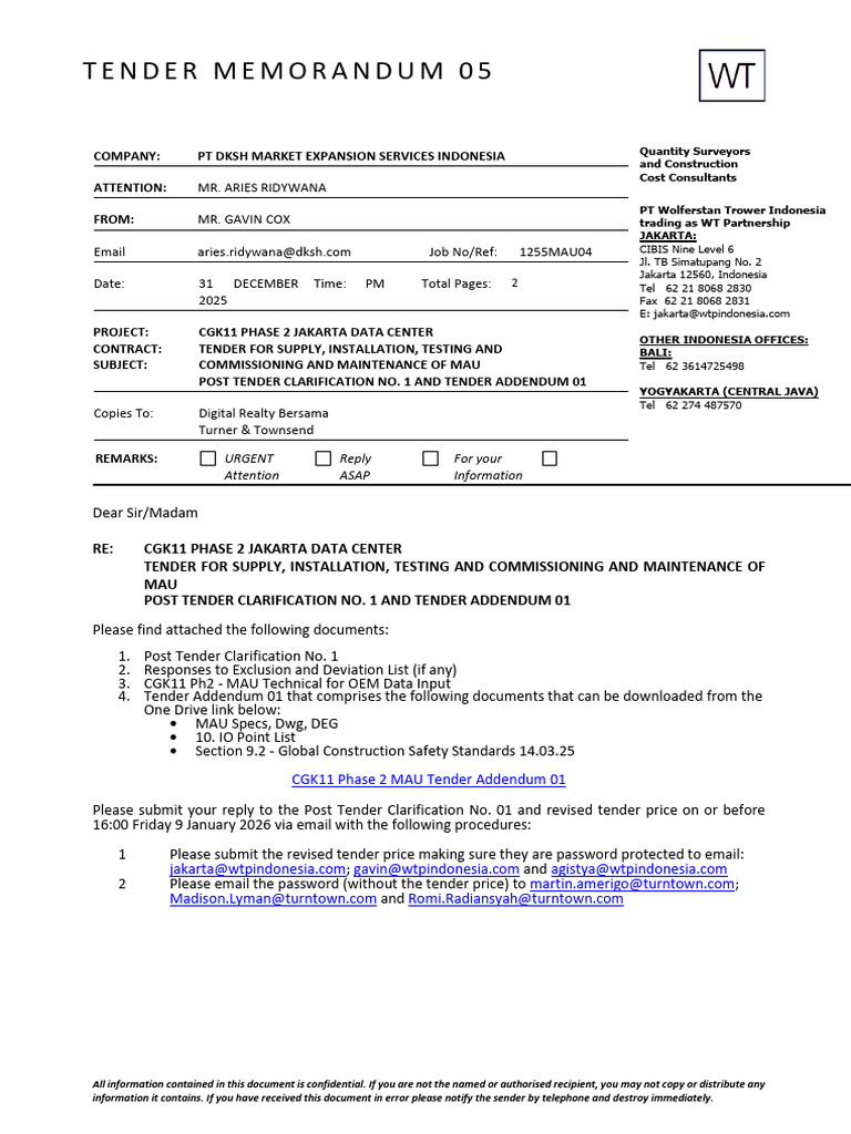 1255MAU05 Tender Addendum No. 1 - DKSH | PDF | Computing
