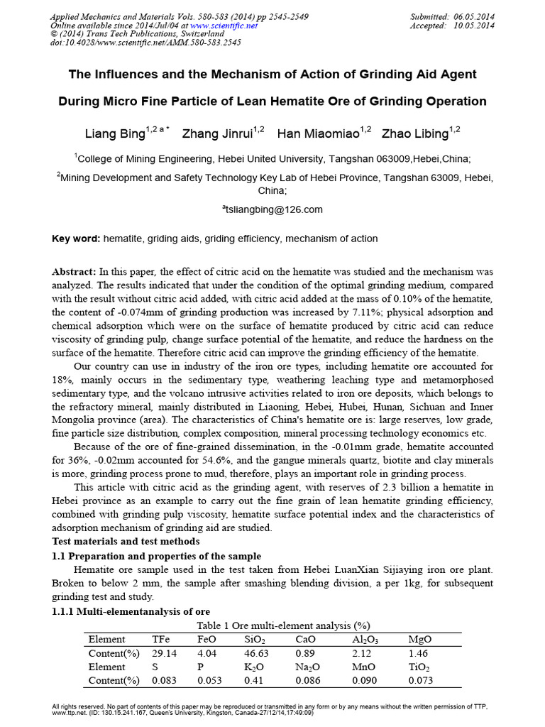 2014 - The Influences and The Mechanism of Action of Grinding Aid Agent ...